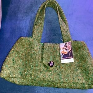 Tweed Green Handbag With Matching Clutch New Old Stock Of Vintage Materials